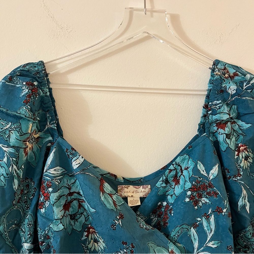 NWT B.O.G. Collective Sybille Teal Floral Crossover Crop Top Boho small - Picture 7 of 15